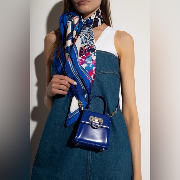 Salvatore Ferragamo Handbags - SALVATORE FERRAGAMO 
Women Blue Calfskin Iconic Micro Top Handle Crossbody Bag